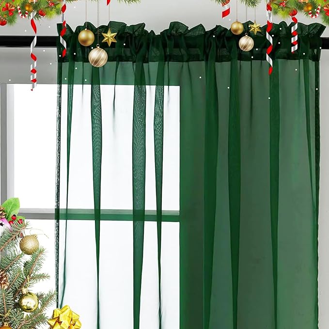 SpaceDresser Basic Rod Pocket Sheer Voile Window Curtain Panels White 1 Pair 2 Panels 42 Width 45 Inch Long for Kitchen Bedroom Children Living Room Yard(Foliage Green,42 W x 45 L)