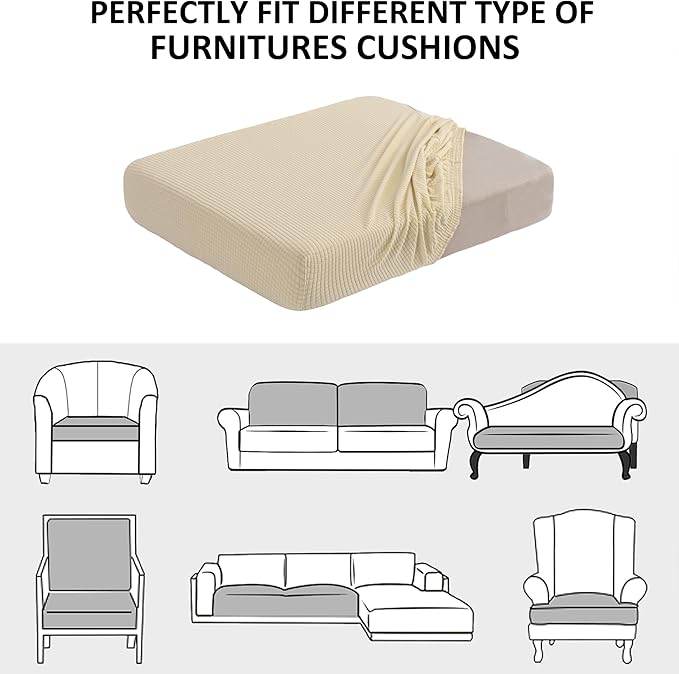 Water Repellent Sofa Cushion Slipcovers, Stretch Couch Cushion Cover for Loveseat Cushion Couch, Washable (Medium, Ivory)