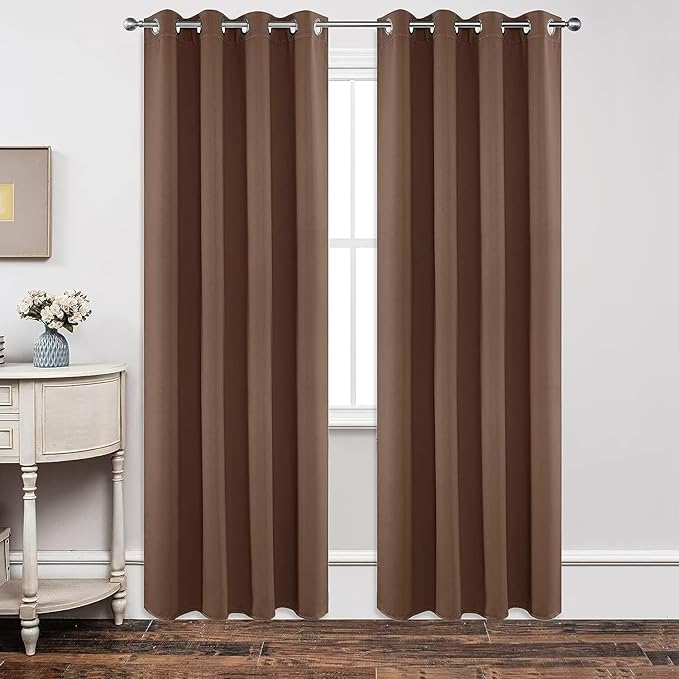 Joydeco Blackout Curtains 95 Inch Length 2 Panels Set, Thermal Insulated Long Curtains& Drapes 2 Burg, Room Darkening Grommet Drapes for Living Room Bedroom Window (W52 x L95 Inch, Brown)
