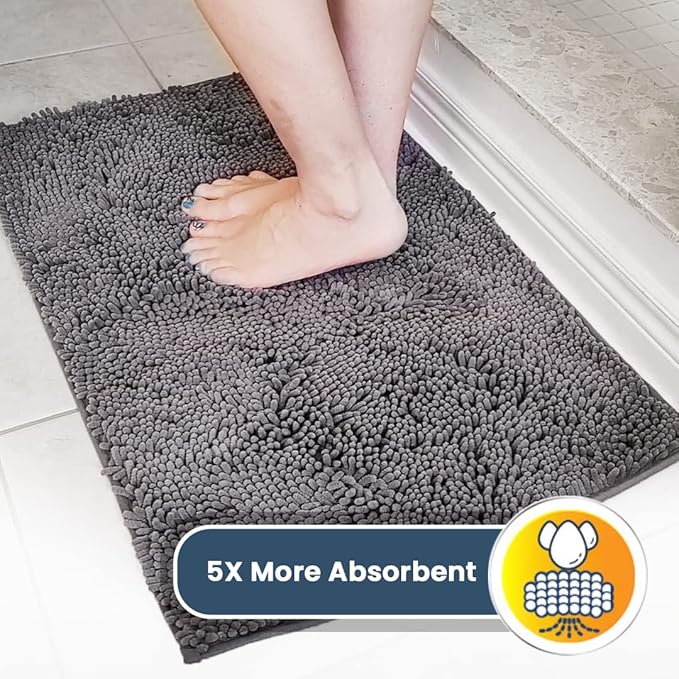 Muddy Mat® | Super Absorbent Door Mat Indoor, Microfiber Quick Dry Chenille Entryway Rug, Non-Slip Front Door Mat, Indoor Mats for Entryway, Machine Washable Pet Rug, Grey 30"x19"