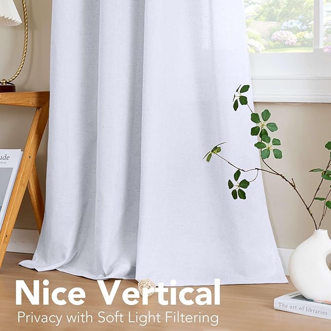 H.VERSAILTEX Living Room Linen Semi Sheer Curtains Nickel Grommet Curtains Privacy Added Energy Saving Light Filtering Window Treatments Draperies for Bedroom, Bright White, 2 Panels, 52 x 84 - Inch