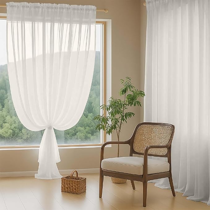 Ivory Sheer Curtains 90 Inches Long 2 Panels, Light Filtering Solid Sheer Curtains for Bedroom Living Room, Lightweight Soft Airy Window Voile Sheer Drapes, Dual Rod Pocket, 2x42Wx90L Inches