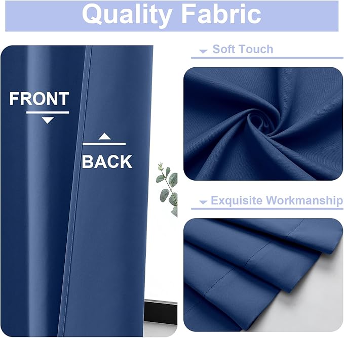 Simplebrand Ava Royal Blue Blackout Curtains for Bedroom 72 Inch Length 2 Panels Set, Privacy Thermal Insulated Rod Pocket Door Window Curtains for Patio French Door Front Door, W40 x L72 Inch