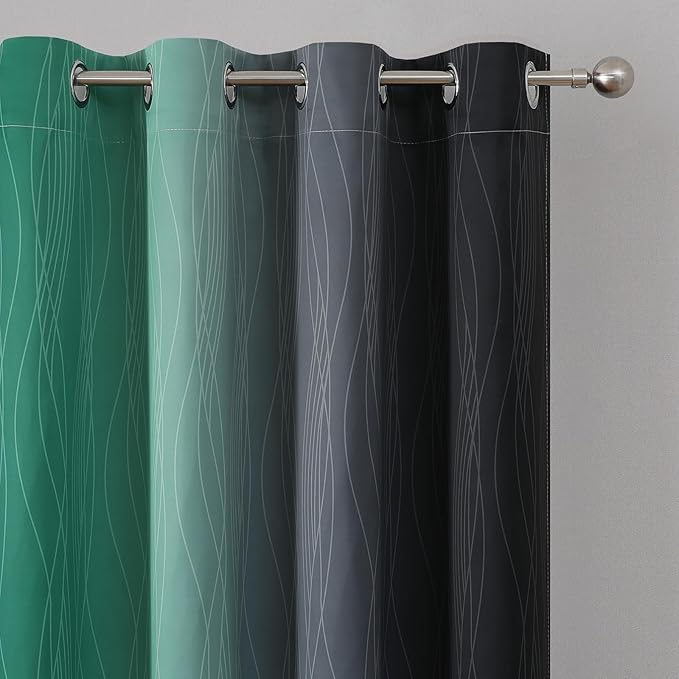 Estelar Textiler Black and Green Blackout Ombre Curtains for Bedroom 63 Inches Long, Gradient Light Blocking Thermal Insulated Grommet Drapes for Living Room,52Wx63L,2 Panels