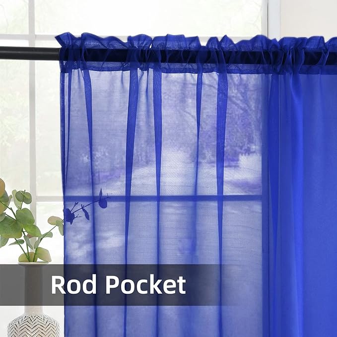 SpaceDresser Sheer Voile Window Treatment Rod Pocket Curtain Panels for Kitchen Bedroom Living Room Drapes Sunlight Filtering Privacy Semi Home Decor Assorted Colors Sizes (Sapphire, 52 W x 108 L)