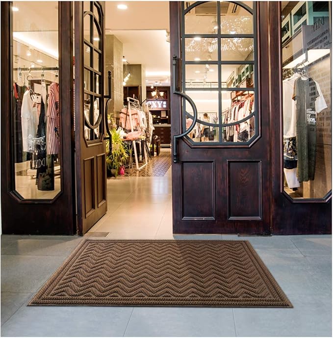 Mibao Front Door Mat, Dirt Trapper Welcome Mat for Outdoor Indoor, Non-Slip Waterproof Doormat, Durable Machine Washable Low Profile Entry Rug for Back Door Outside Patio, 35.5" x 24", Coffee Wave