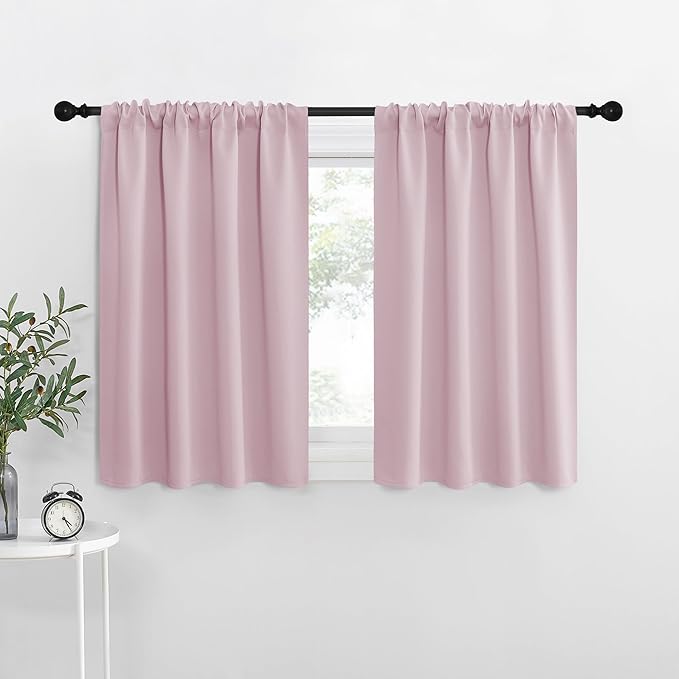 NICETOWN RV Blackout Curtains for Camper Windows, Baby Pink, 34" x 30", Set of 2, Kitchen Short Blackout Curtains & Drapes, Thermal Insulated Rod Pocket Window Treatment Draperies for Nursery