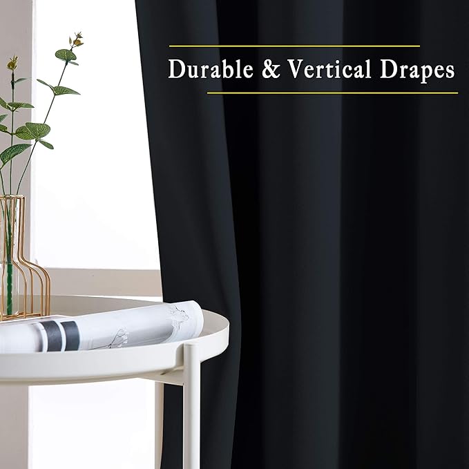 NICETOWN Blackout Curtains 63 inch Length 2 Panels Burg - Easy Care Solid Thermal Curtains Grommet Blackout Window Treatments for Bedroom/Kids Room (W52 x L63, Black)