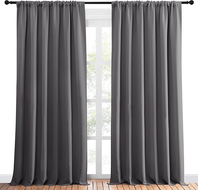 NICETOWN Blackout Curtain Panels for Window - Thermal Insulated Rod Pocket Blackout Drapes/Draperies for Dining Room (2 Panels, W70 x L95 inches, Grey)