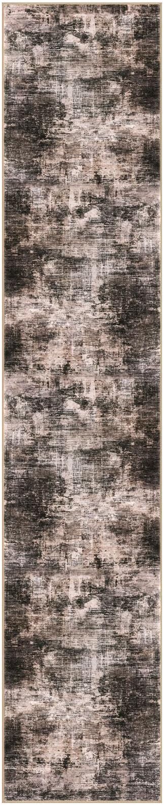 IOHOUZE Abstract Runner Rug 3x14 Ft Washable Runners for Hallways, Non Slip Kitchen Runner Printed Faux Wool Entryway Runner Indoor, Modern Abstract Floor Carpet for Hall Stair, Brown/Rust