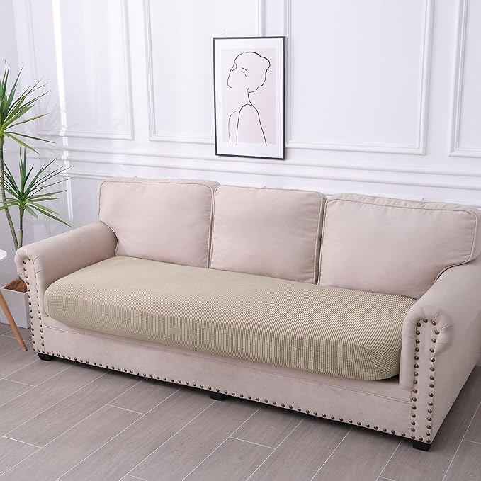 hyha Waterproof Couch Cushion Covers for Pets, Non Slip Sofa Seat Cover for Dogs Washable, Soft Thick Polyester,Spandex Fabric, Sofa Slipcovers with Bottom (1 Piece for Large, Taupe)