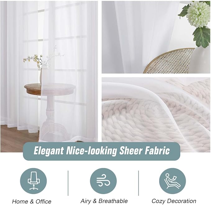 White Window Sheer Curtains 54 inch Length, Soft Airy Light Filtering Sheer Curtain 2 Panels Set, Dual Rod Pocket Gauze White Drapes for Living Room Bedroom, 2x42Wx54L Inches