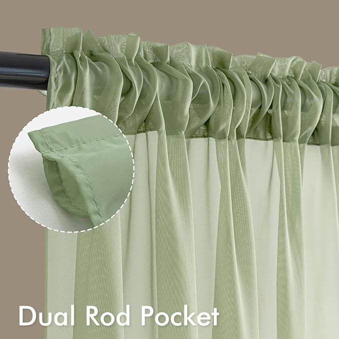 MIULEE Sage Green Sheer Curtains 84 Inches Long, 4 Panels Set, Light Filtering Rod Pocket Voile Drapes Window Treatments, Semi Transparent Airy Fabric for Bedroom and Living Room, 42 x 84 Inches