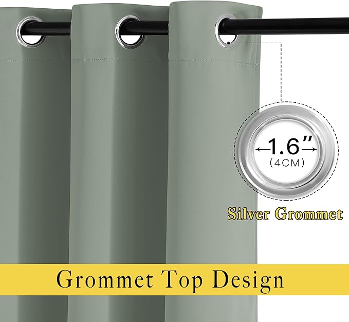 NICETOWN Sage Green Curtains 84 inch Length 2 Panels, Grommet Thermal Insulated Window Treatments Light & Sound Reducing Drapes for Living Room/Bedroom, W46 x L84