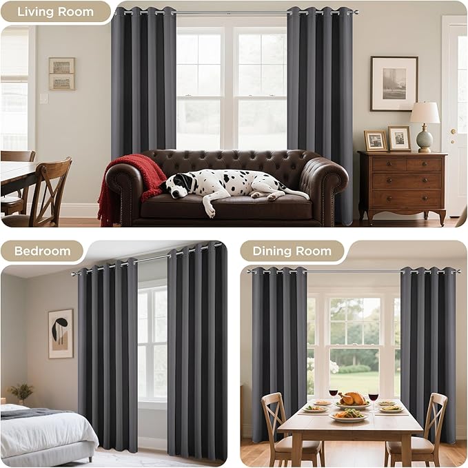 Joydeco Blackout Curtains 54 Inch Length 2 Panels Set, Thermal Insulated Long Curtains& Drapes 2 Burg, Room Darkening Grommet Drapes for Living Room Bedroom Window (W52 x L54 Inch, Dark Grey)