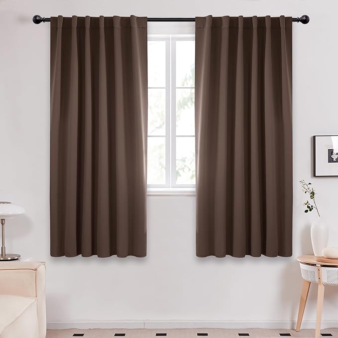 Deconovo Blackout Curtains, Thermal Insulated, W42 x L63 2 Panels, Back Tab, Machine Washable, Room-Darkening Drapes for Bedroom/Living Room Brown