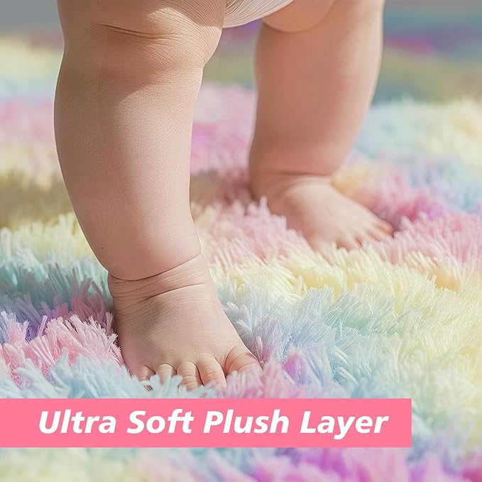 yulidayang Rainbow Fluffy Round Area Rugs for Bedroom,5'X5'Shag Circle Area Rugs for Girls Room,Non Slip Fuzzy Plush Rug for Kids Room Living Room and Dorm Home Decor Rug