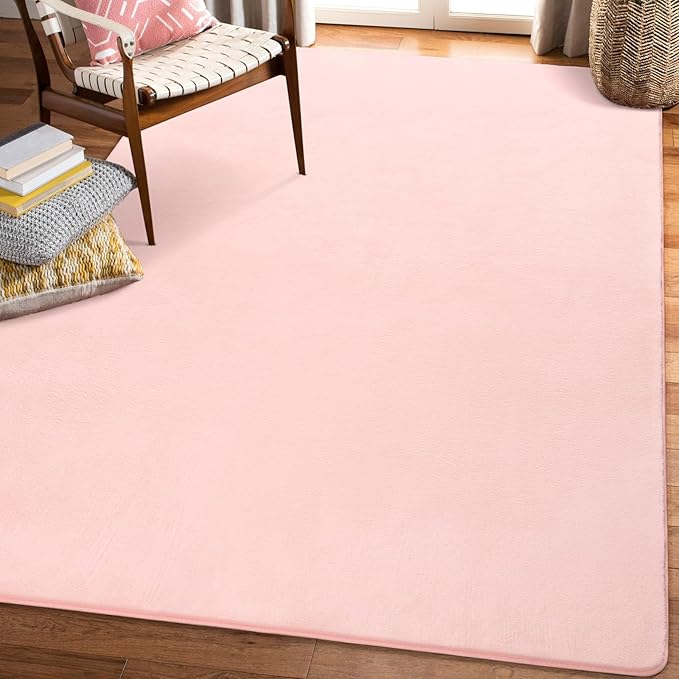 Amearea Large Modern Area Rugs for Bedroom Living Room, 6x9 Feet Pink Thickened Memory Foam Rug, Fluffy Indoor Washable Rugs Non Slip Minimalist Carpet for Boys Girls Dorm Nursery Room Decor