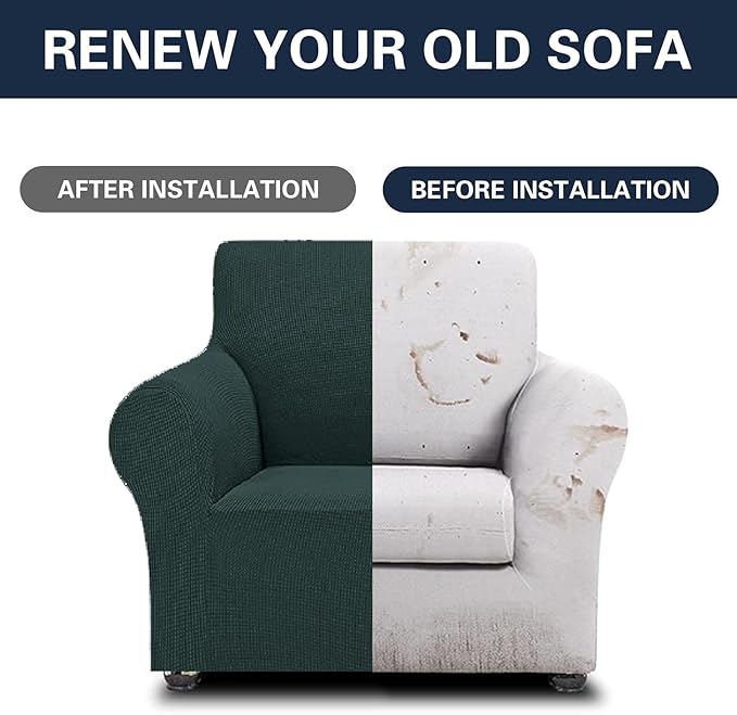 Cupuamon 2026 New Stretch Chair Sofa Slipcovers Couch Cover for 1 Seater Furniture Protector Sofa Covers with Elastic Bottom Jacquard Fabric Small Checks for Pets, Kids - Hunter