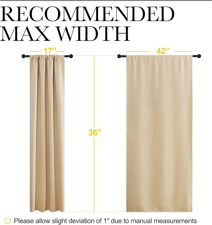 NICETOWN Blackout Room Darkening Curtains - Home Decoration Light & Noise Reducing Thermal Insulated Window Draperies with Rod Pocket Top (Biscotti Beige, Set of 2, 42 inches Wide x 36 inches Long)