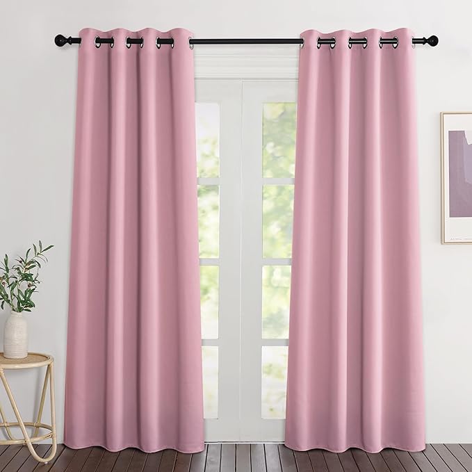 NICETOWN Blackout 80 inch Curtains for Doorway, Grommet Thermal Window Treatments Room Darkening Door Curtains for Bedroom/Home Family, Crystal Pink, W46 x L80, 2 Panels