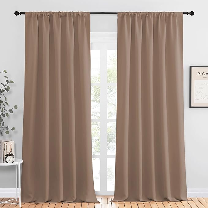 NICETOWN Room Darkening Curtains for Bedroom - Home Decoration Privacy Protection Thermal Insulated Solid Drapes/Draperies for Sliding Glass Door (Cappuccino, Set of 2, 52 x 95 inches)