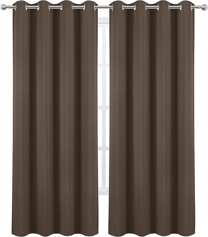 LEMOMO Chocolate Brown Thermal Blackout Curtains/52 x 95 Inch/Set of 2 Panels Room Darkening Curtains for Bedroom