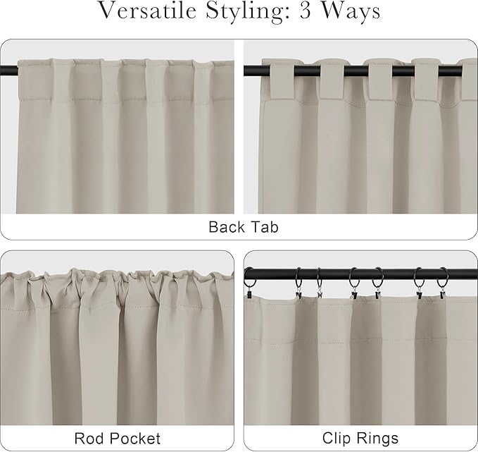 PONY DANCE Rod Pocket and Back Tab Blackout Curtains for Bedroom - Thermal Insulated Room Darkening Curtains for Living Room, 42x54 inch, 2 Panels, Cream