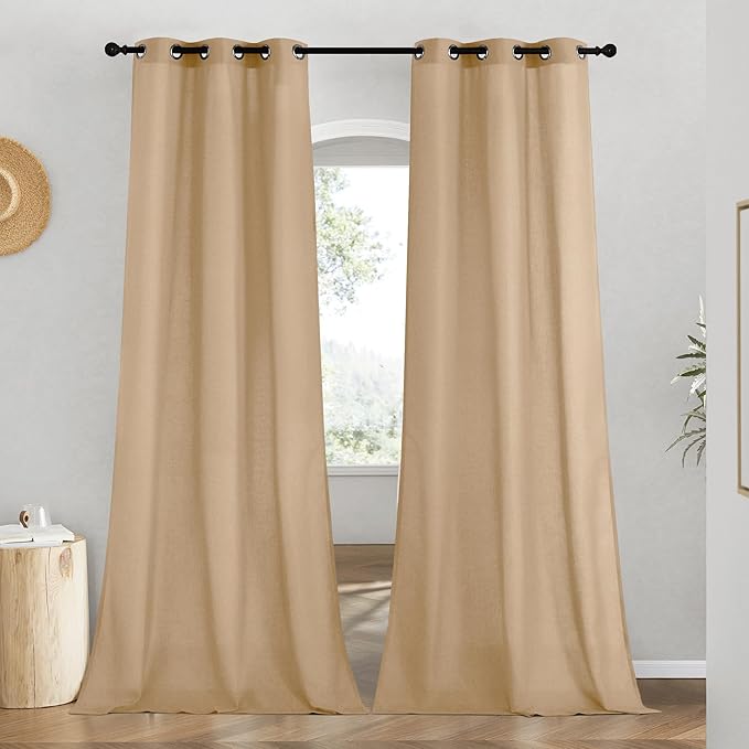 NICETOWN Rustic Linen 96 inch Long Curtains for Living Room, Grommet Privacy Added Thick Linen Weave with Light Filter Window Curtains & Drapes for Bedroom, Burlap, W42 x L96, 2 Panels