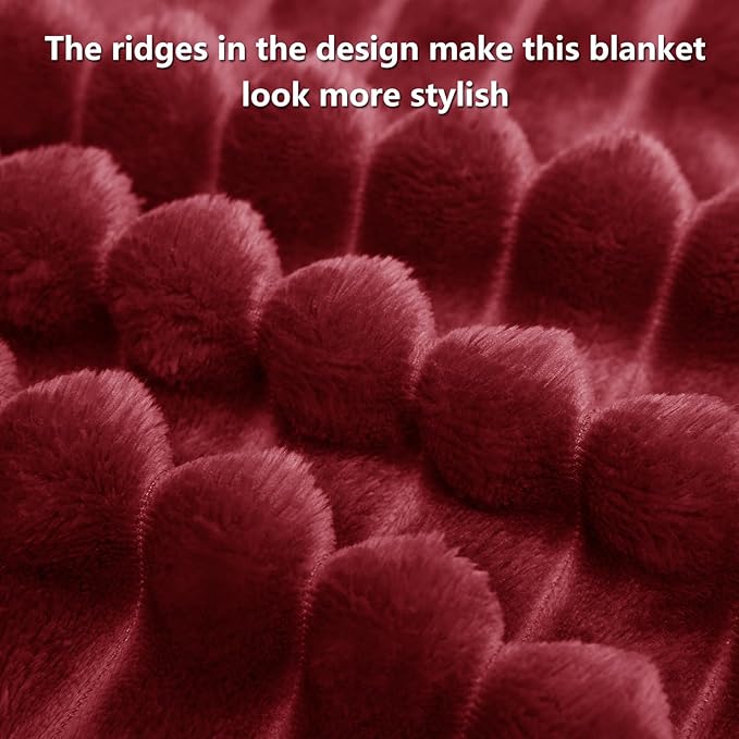 HIMEET Deep Red Ribbed Twin Blanket for Bed - 300GSM Lightweight Soft Fleece Blanket for Men Women, Blankets Graduation Birthday Gifts, Striped Spring Home School Dorm Decor, Deep Red, 60x80 Inches
