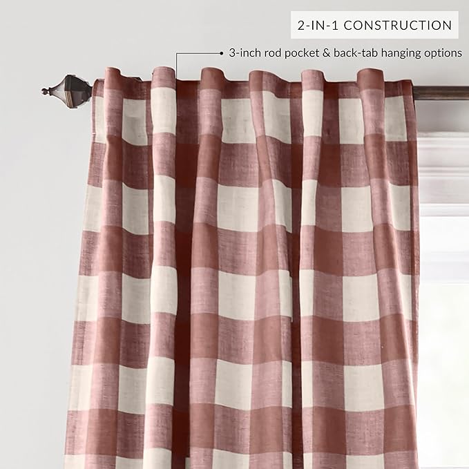 Elrene Home Fashions Farmhouse Living Grainger Buffalo-Check Blackout Window Curtain, Living Room and Bedroom Drape with Rod Pocket Tabs, 52" x 95", Red, 1 Panel