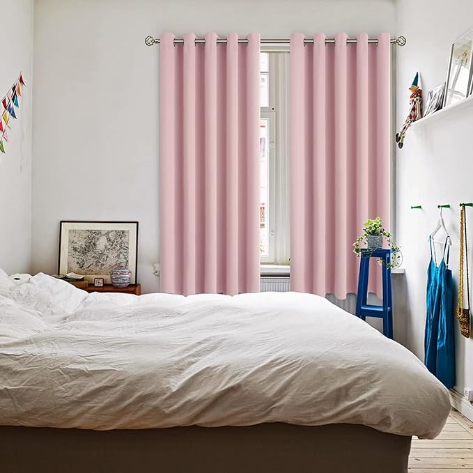 BGment Room Darkening Curtains 63 Inches Long - Grommet Thermal Insulated Drapes Window Treatment Curtains for Bedroom, 2 Panels, 70 x 63 Inch, Baby Pink
