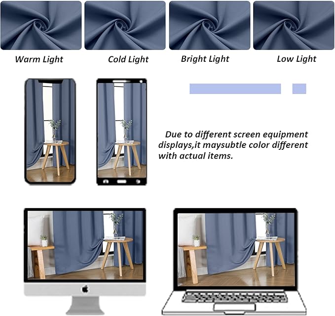 Simplebrand Ava Denim Blue Blackout Curtains for Bedroom 96 Inches Long 2 Panels, Thermal Insulated, Energy Saving Living Room Window Treatment Curtains Blackout Drapes, W40 x L96 Inch, Denim Blue