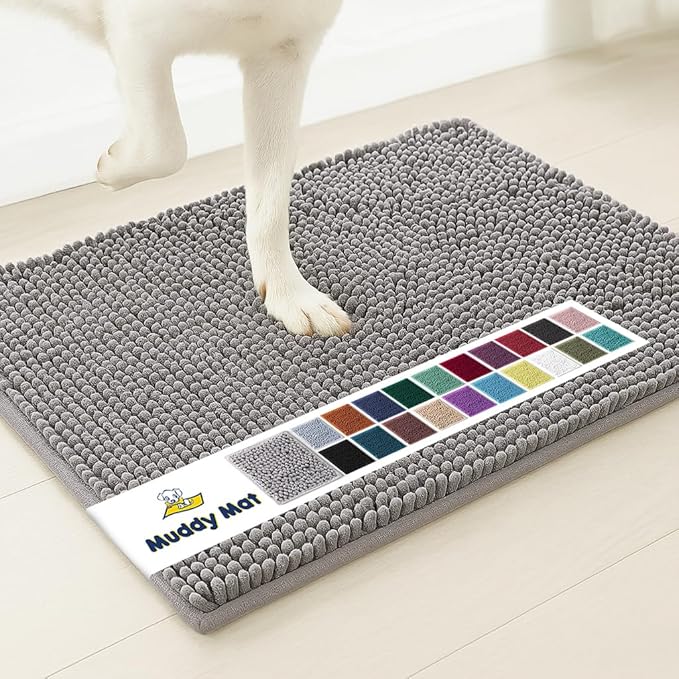 Muddy Mat® | Super Absorbent Door Mat Indoor, Microfiber Quick Dry Chenille Entryway Rug, Non-Slip Front Door Mat, Indoor Mats for Entryway, Machine Washable Pet Rug, Grey 5ft x 7ft