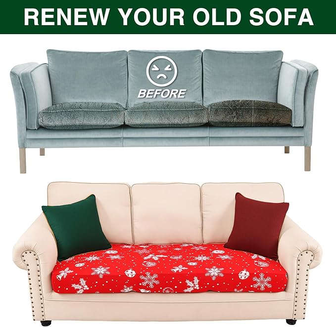 Smiry Printed Couch Cushion Covers, Stretch Soft Couch Covers for Sofa, Washable Non-Slip Sofa Slipcover Furniture Protector for Indoor and Outdoor (3 Pack, Red)