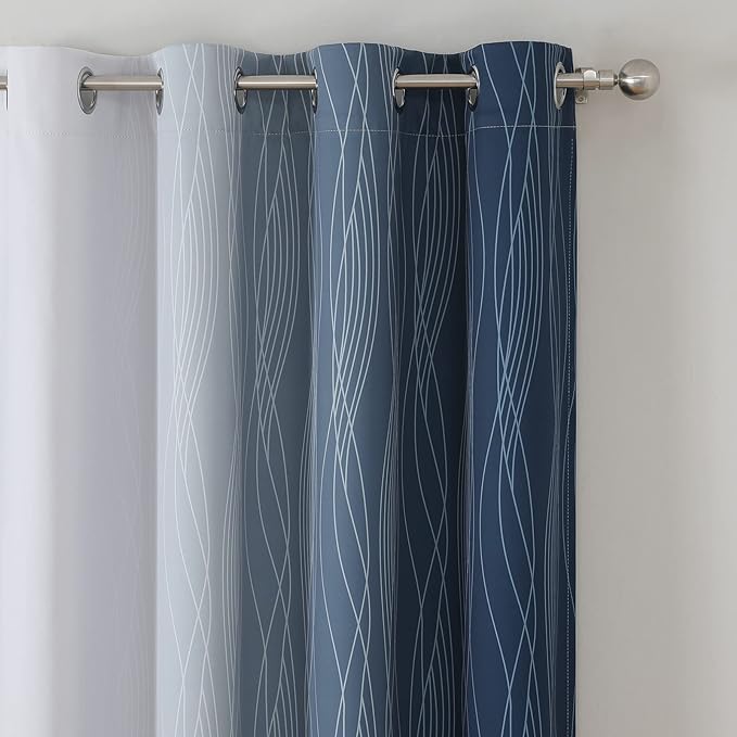 Estelar Textiler Navy Blue and Greyish White Blackout Curtains 108 Inches Long, Thermal Insulated Long Curtains for Bedroom, Full Light Blocking Energy Saving Drapes for Living Room,52Wx108L, 2 Panels