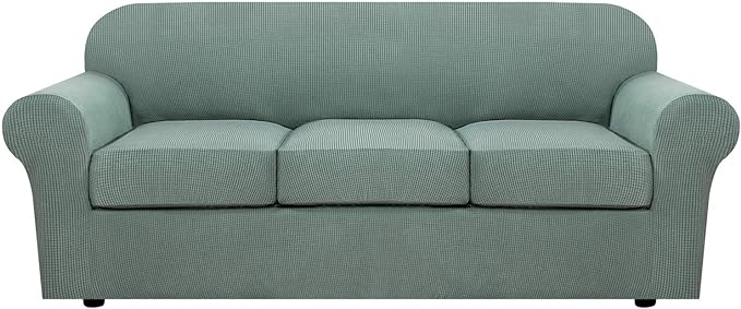 H.VERSAILTEX 4 Piece Stretch Sofa Covers for 3 Cushion Couch Covers for Living Room Furniture Slipcovers (Base Cover Plus 3 Seat Cushion Covers) Upgraded Thicker Jacquard Fabric (Sofa, Sage)