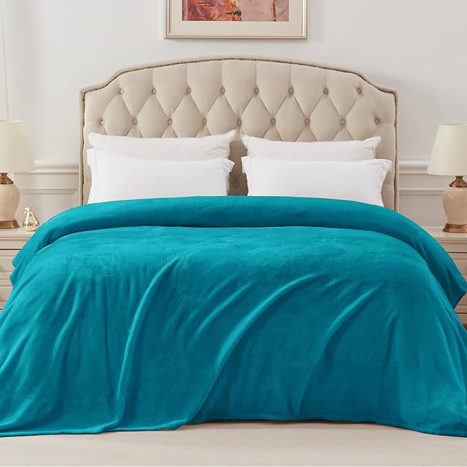 Exclusivo Mezcla Fleece Blankets Queen Size for Bed, Super Soft and Warm, All Season, Cozy, Plush, Lightweight, 90x90 Inches, Teal