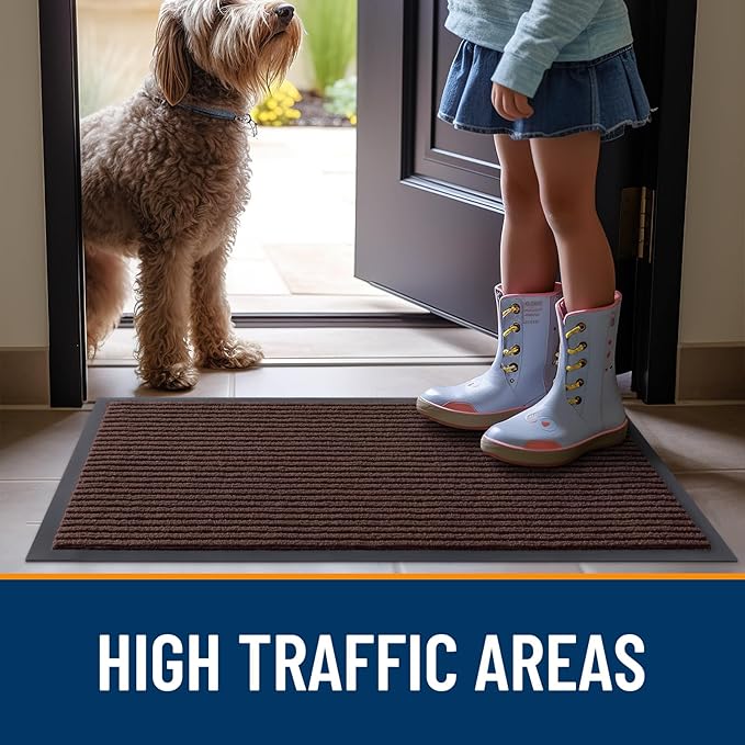 OLANLY Front Door Mat Indoor Outdoor Entrance, 2-Pack 71 x 23 Inch, Waterproof Heavy Duty Doormat, Fade Resistant, Low Profile, Easy Clean Patio Porch Welcome Floor Mats for Entry, Brown
