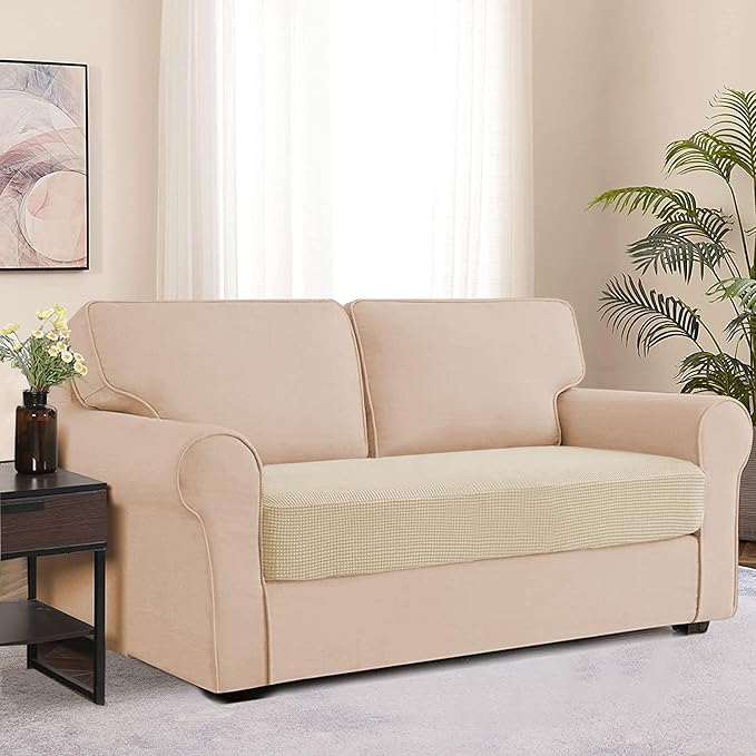 Water Repellent Sofa Cushion Slipcovers, Stretch Couch Cushion Cover for Loveseat Cushion Couch, Washable (Medium, Ivory)