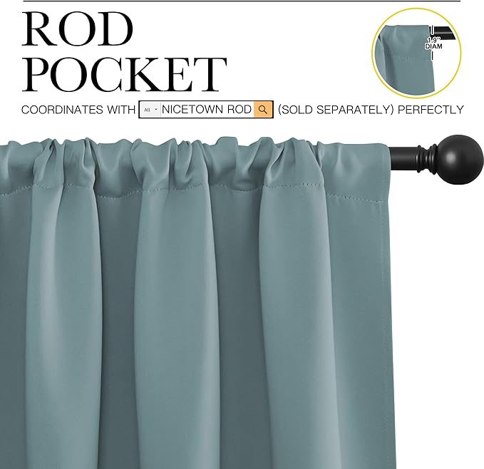 NICETOWN Greyish Blue Blackout Curtains Panels for Window, Thermal Insulated Rod Pocket Blackout Drapes/Draperies for Living Room (2 Panels, W42 x L48 inches)