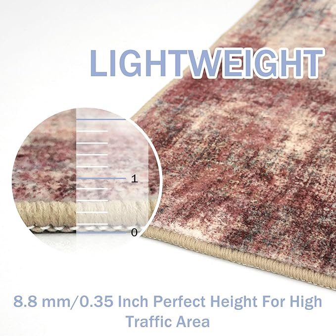 IOHOUZE Abstract Runner Rug 2x10 Ft Washable Runners for Hallways, Non Slip Kitchen Runner Printed Faux Wool Entryway Runner Indoor, Modern Abstract Floor Carpet for Hall Kitchen, Red/Multi