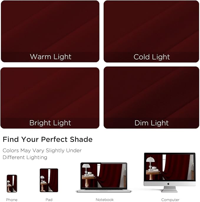 CUCRAF Burgundy Red Blackout Curtains 72 inch Length 2 Panels Set, Rod Pocket Room Darkening Drapes for Bedroom Living Room, Insulated Thermal Light Blocking Window Curtain (W52 x L72 Inch)