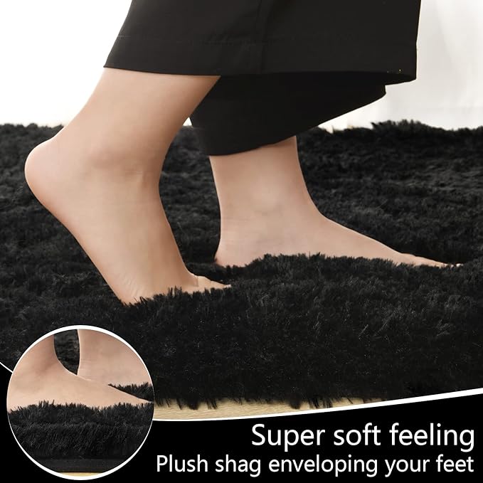 LOCHAS Ultra Soft Indoor Modern Area Rugs Fluffy Living Room Carpets for Children Bedroom Home Decor Nursery Rug 4x6 Feet, Black