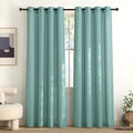 NICETOWN Greyish Blue Linen Curtains for Kitchen, Thick Flax Small Window Treatments Semi Sheer Privacy Assured with Light Through for Cafe/Bathroom, W55 x L84, 2 Panels