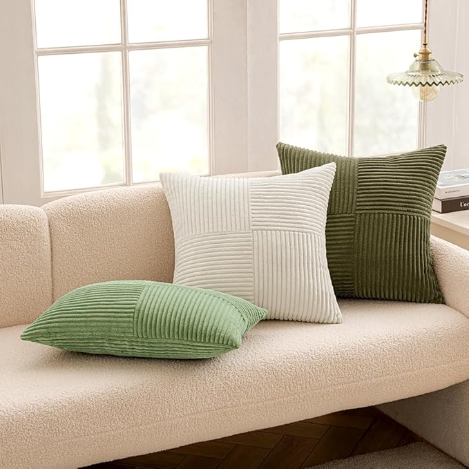 MIULEE White Decorative Throw Pillow Covers 20x20 Inch for Couch Bed Sofa Pack of 2 Boho Farmhouse Throw Pillows Soft Cross Corduroy Patchwork Textured Cushion Cases