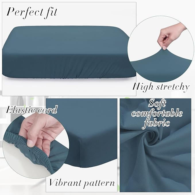 Newwiee Set of 4 Stretch Patio Cushion Covers Sofa Couch Seat Chair Slipcovers Cushion Cover Replacement Furniture Protector for Pets Washable(Dusty Blue,Seat Cover,Solid)