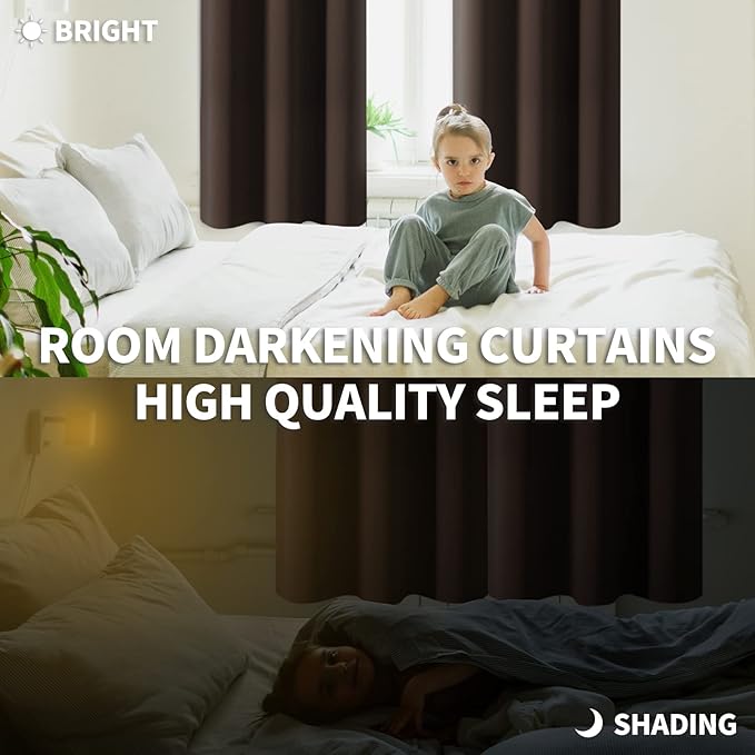 BGment Blackout Curtains for Bedroom - Grommet Thermal Insulated Room Darkening Curtains for Living Room, Set of 2 Panels (70 x 63 Inch, Brown)