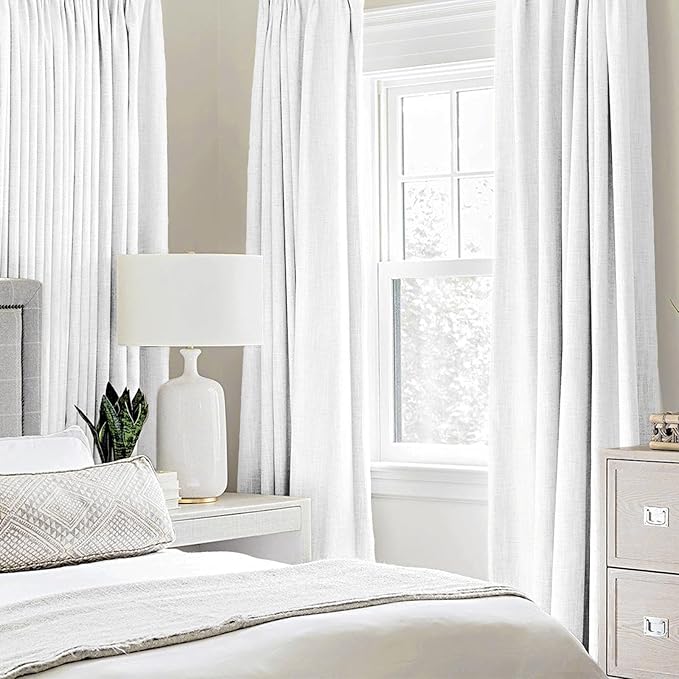 MIULEE Linen Textured Curtains for Bedroom Solid 100% Blackout Thermal Insulated Bright White Grommet Room Darkening Curtains & Drapes Luxury Decor for Living Room Nursery 52 x 45 Inch (2 Panels)
