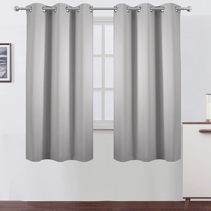 LEMOMO Light Grey Blackout Curtains 42 x 63 Inch Length/Set of 2 Curtain Panels/Thermal Insulated Room Darkening Blackout Curtains for Bedroom